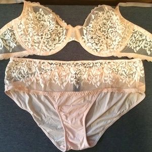 Natori Cameo Rose Lace Underwire Bra (34DD) & Matching Panty (M/NWT) Set